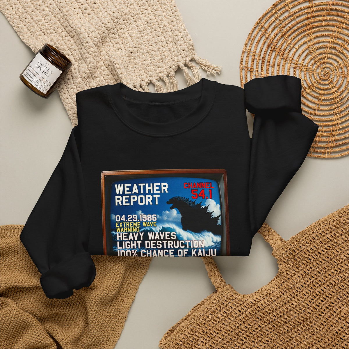 Kaiju Weather Report Sweatshirt | Retro Japanese Monster Graphic Crewneck