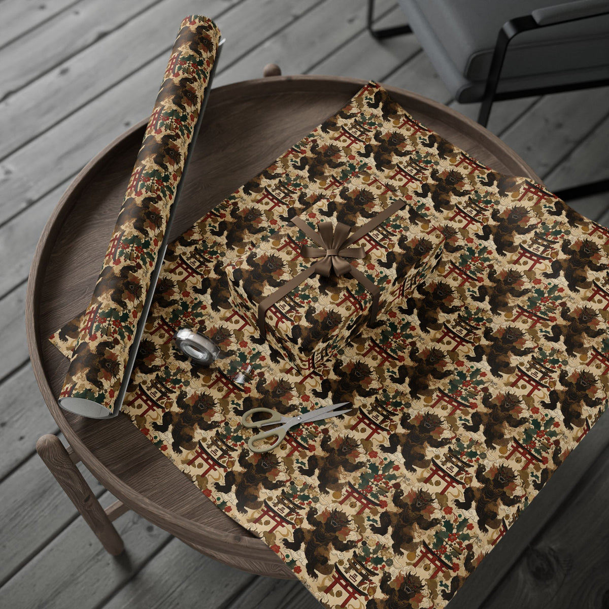 Vintage Japanese Kaiju Christmas Wrapping Paper - Retro Giant Monster Holiday Gift Wrap