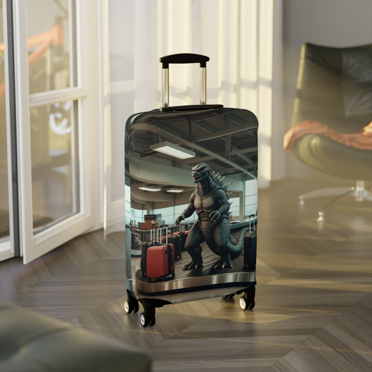 Funniest Monster Airport Luggage Cover - Fun Vintage Travel Suitcase Protector