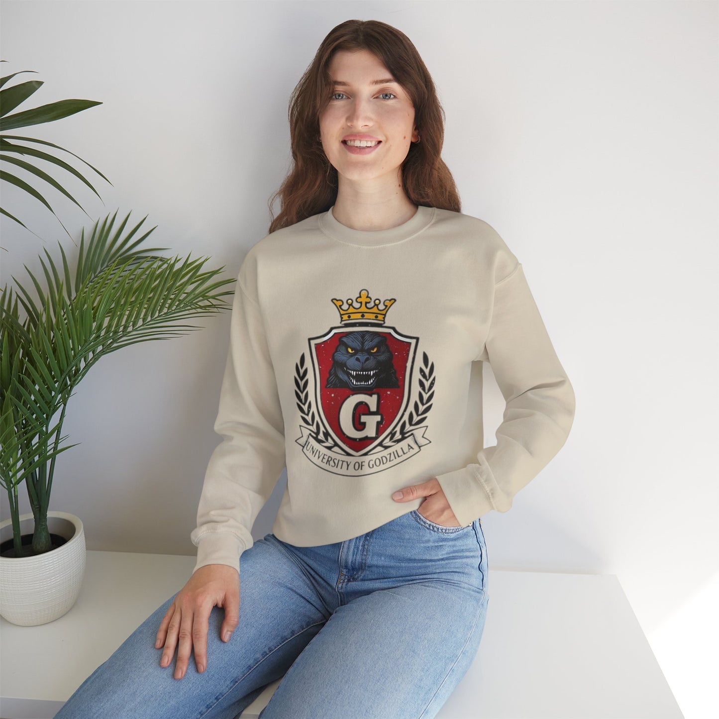 Godzilla University Sweatshirt, Designer Graphic Crewneck, Christmas Gift, Godzilla Shirt, Unique Pullover