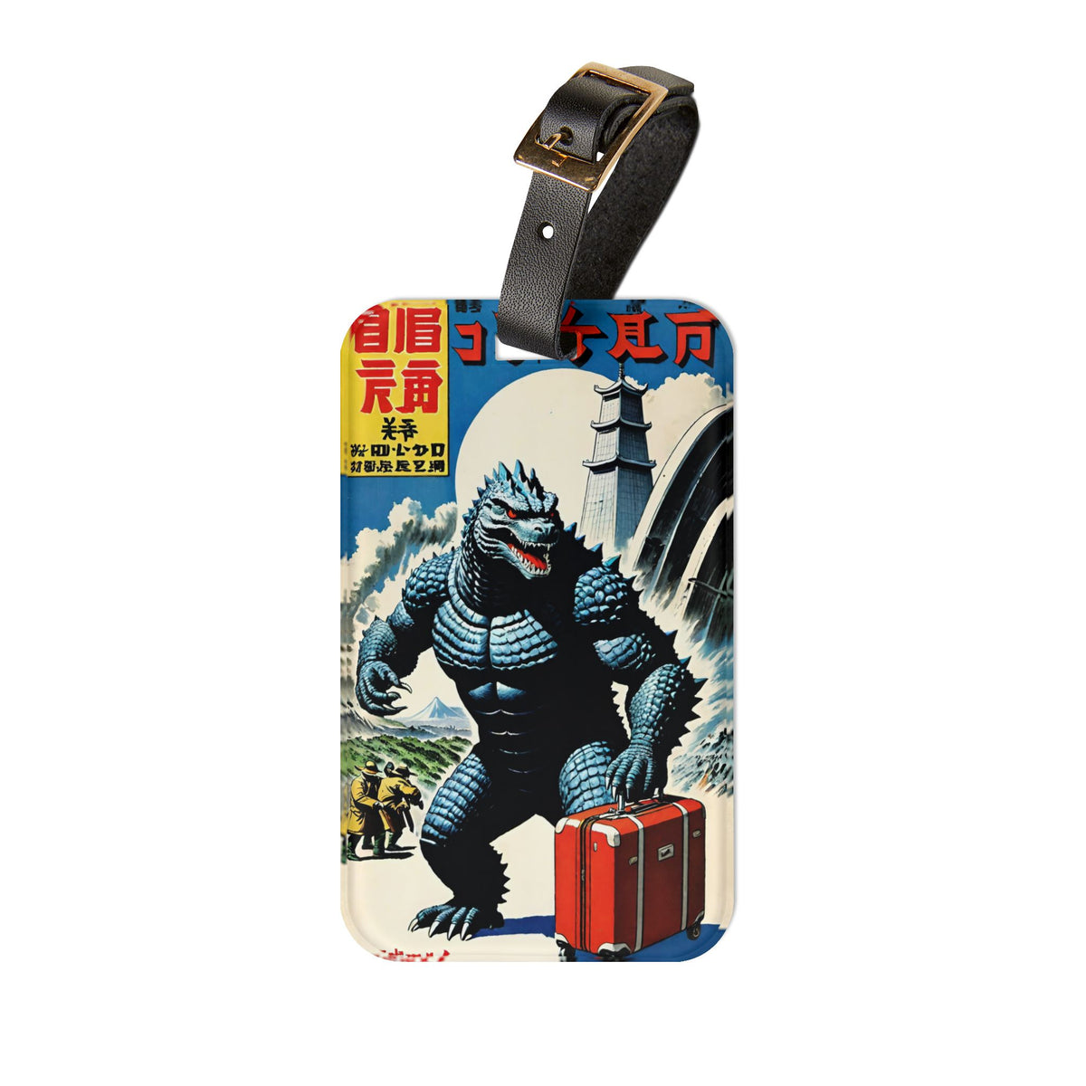 Retro Giant Monster Luggage Tag - Vintage Japanese Comic Suitcase ID Tag - Kaiju Travel Accessory