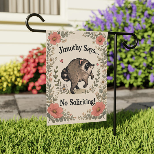 Jimothy Raccoon 'No Soliciting' Garden Flag | Garden & House Banner
