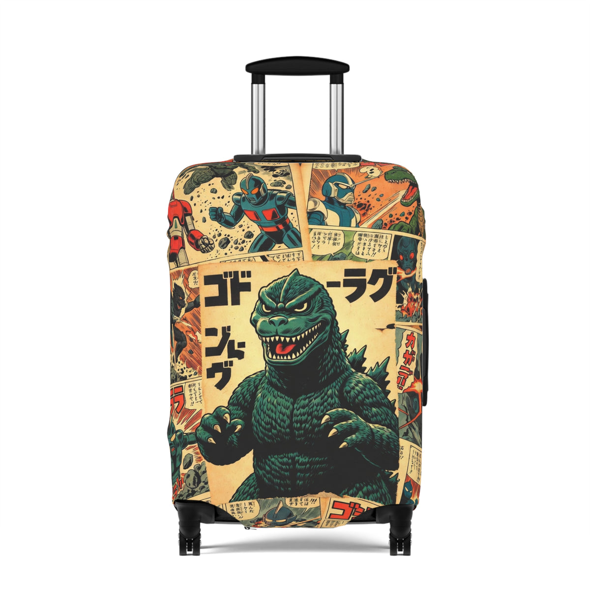 Vintage Monster Collage Luggage Cover - Retro Suitcase Protector