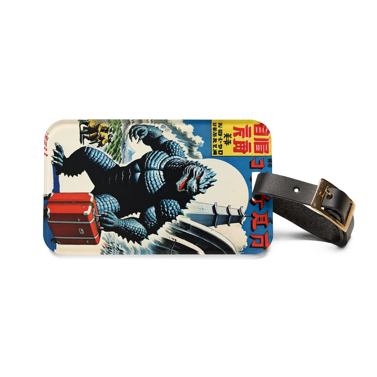 Retro Giant Monster Luggage Tag - Vintage Japanese Comic Suitcase ID Tag - Kaiju Travel Accessory