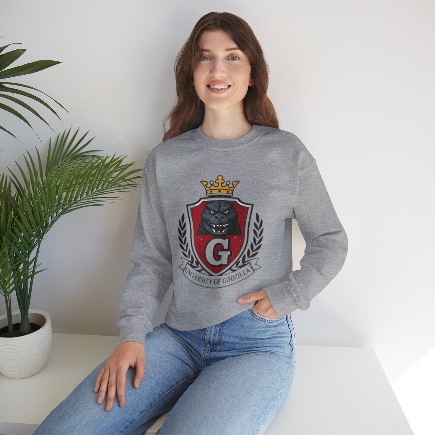 Godzilla University Sweatshirt, Designer Graphic Crewneck, Christmas Gift, Godzilla Shirt, Unique Pullover