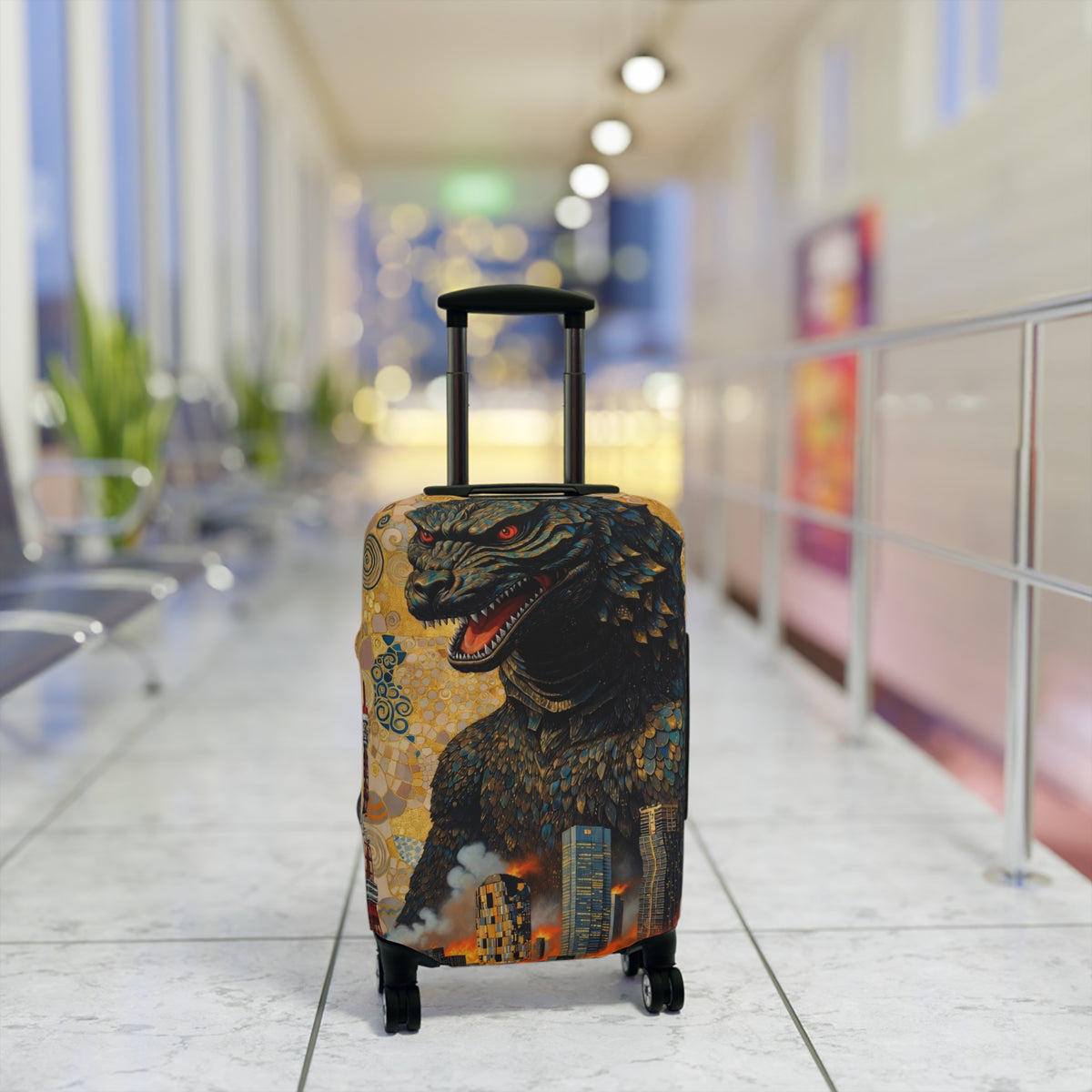 Art Nouveau Golden Monster Luggage Cover - Elastic Suitcase Protector for Travel