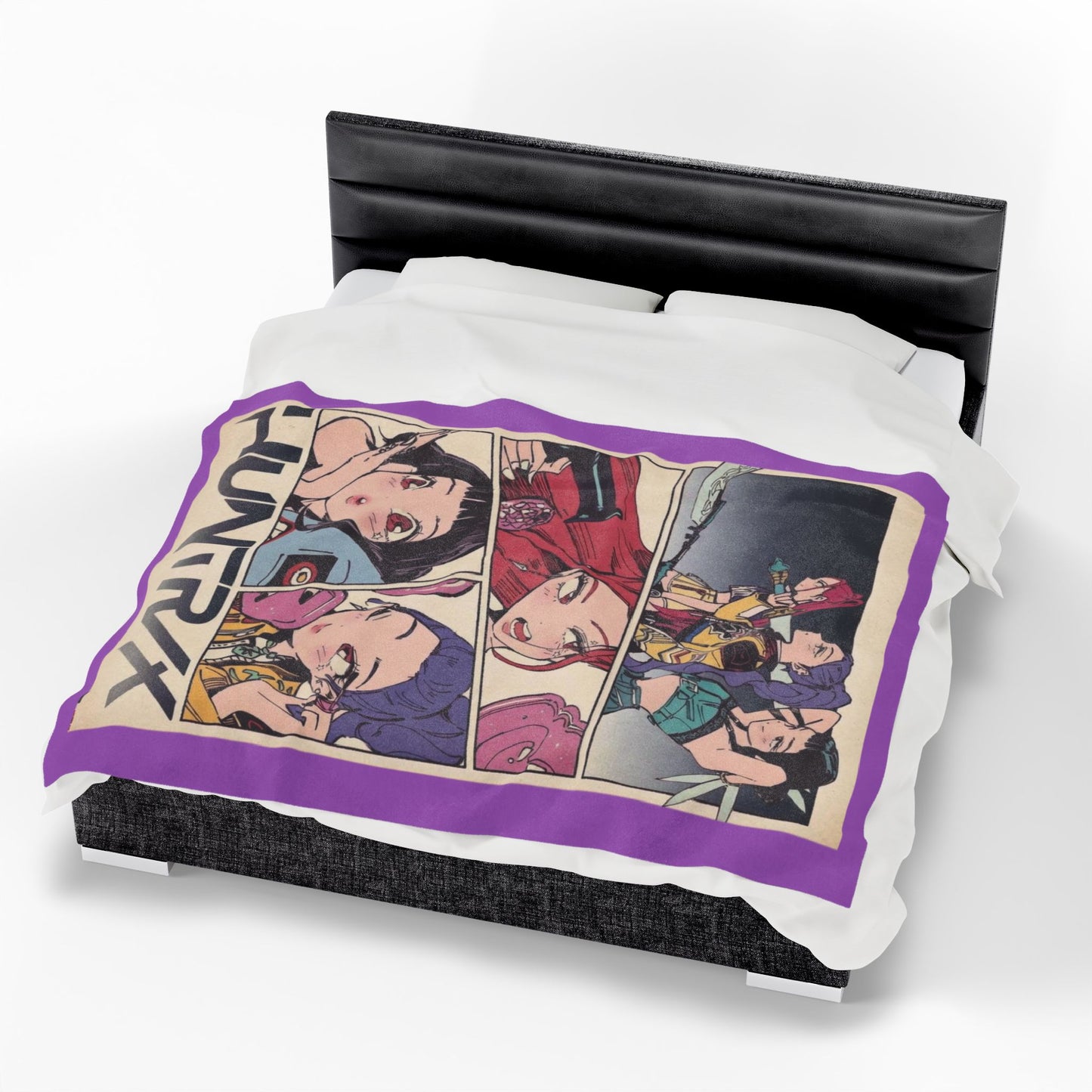Kpop blanket, kpop art Velveteen Plush Blanket — Kawaii Comic Panel Throw