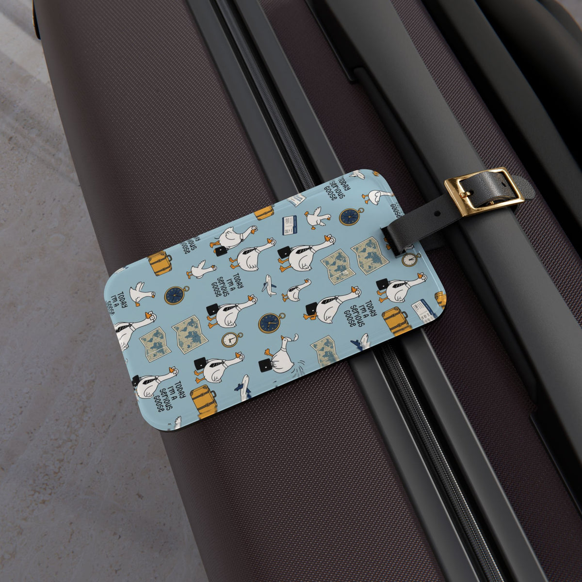 Silly Goose Travel Luggage Tag – 'Today I'm a Seagull' Blue Pattern