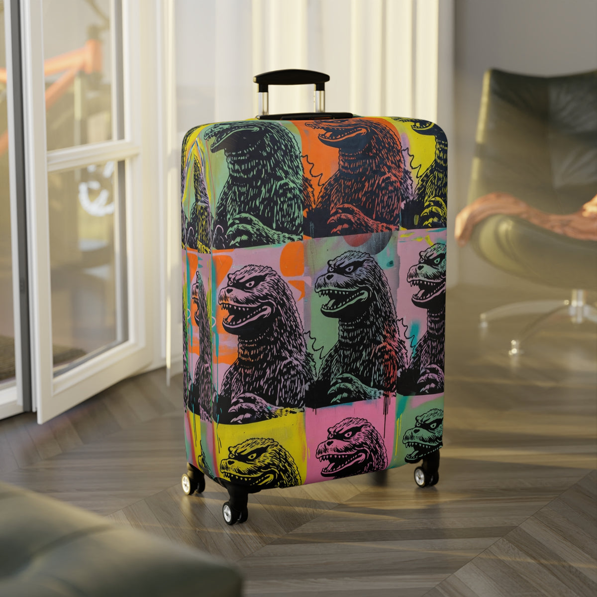 Pop Art Monster Luggage Cover - Fun Travel Gift for Suitcase Lovers