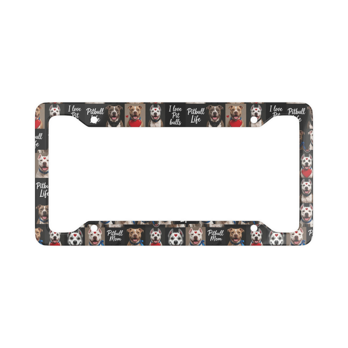 Pitbull Mom Life License Plate Frame - Cute Pitbull Faces Pattern - Pittie Mom Car Decor