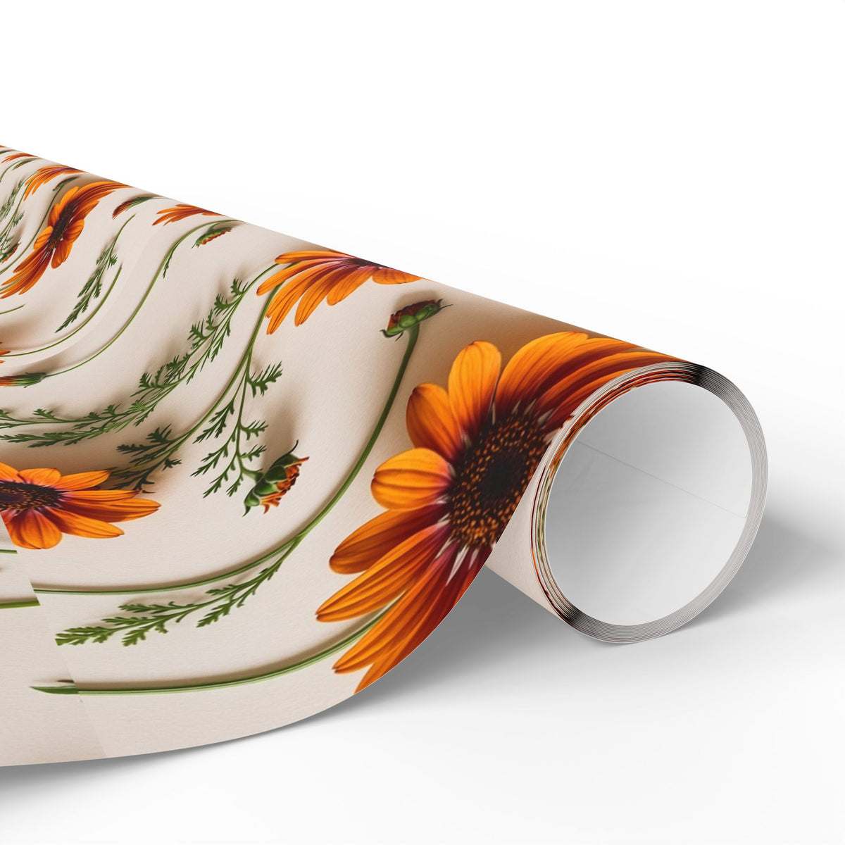 Boho Daisy Birthday wrapping paper | Cream with burnt orange daisies