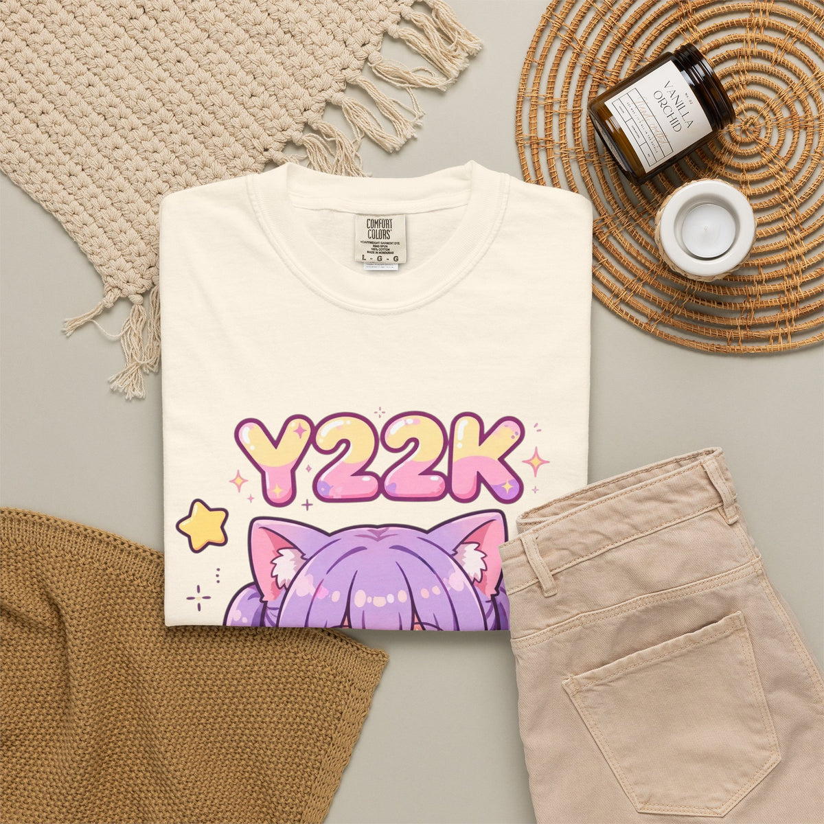 Y2K Anime Catgirl Graphic T-Shirt – Pastel Chibi Kawaii Tee | Heavyweight Cotton Y2K Streetwear