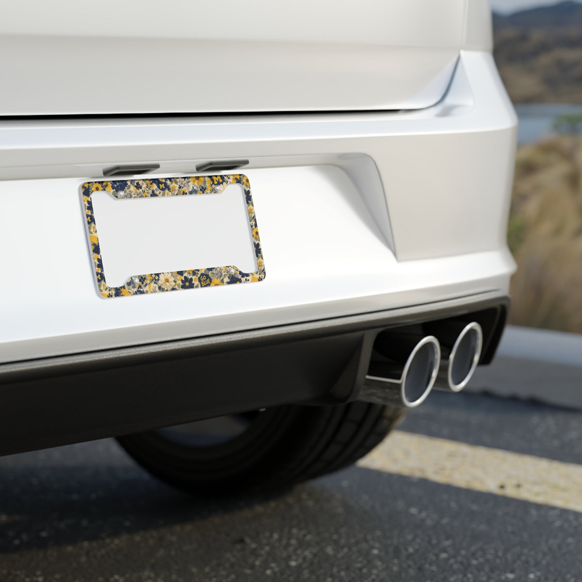 Go Blue Floral License Plate Frame - Michigan Wildflower Car Accessory | Navy & Gold Aluminum Frame