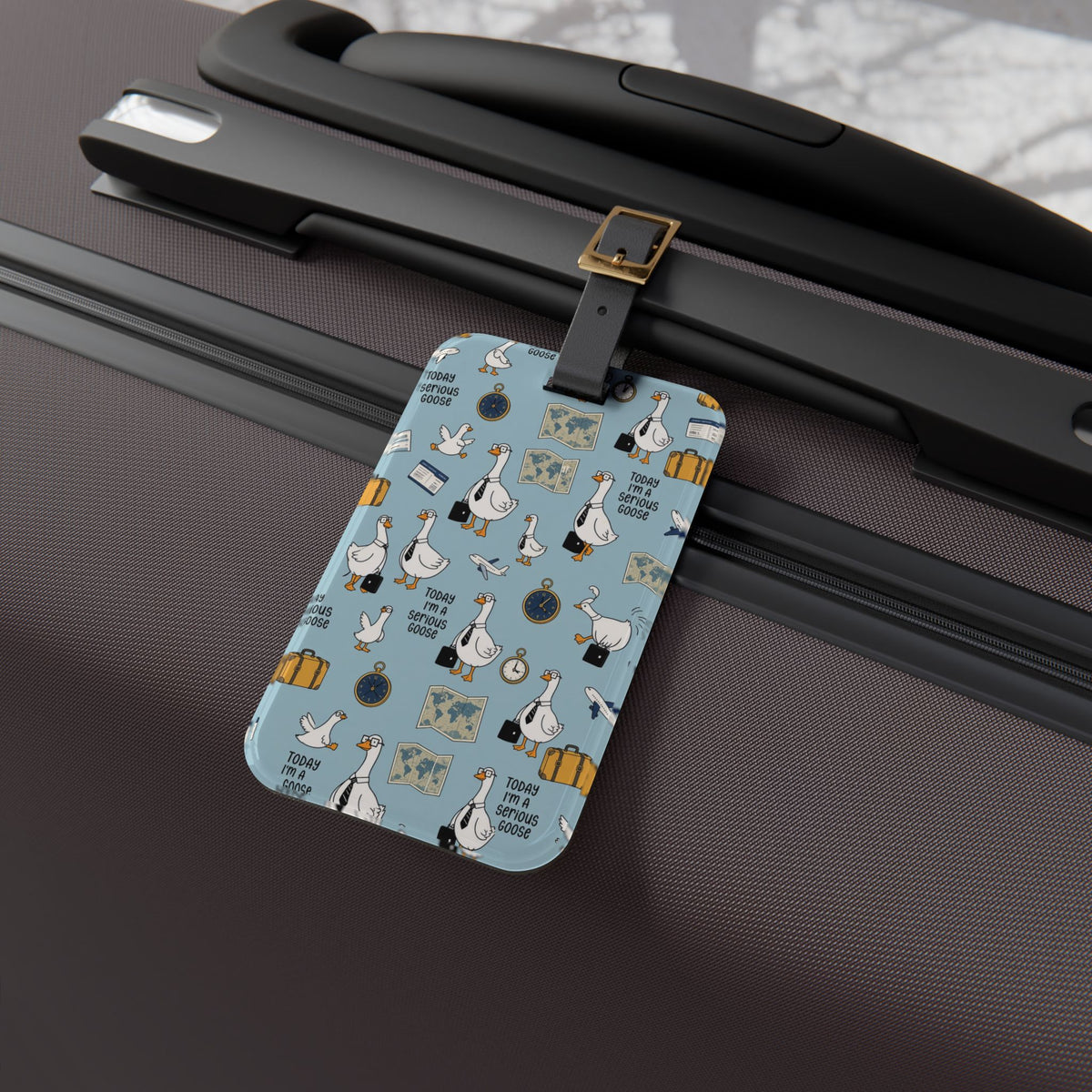 Silly Goose Travel Luggage Tag – 'Today I'm a Seagull' Blue Pattern
