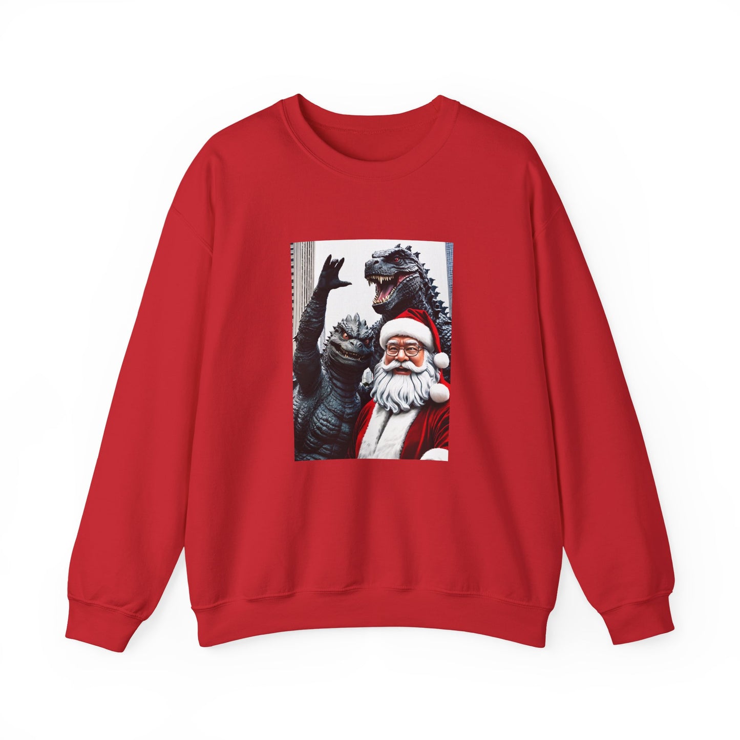 Santa with Godzilla Crewneck Sweatshirt