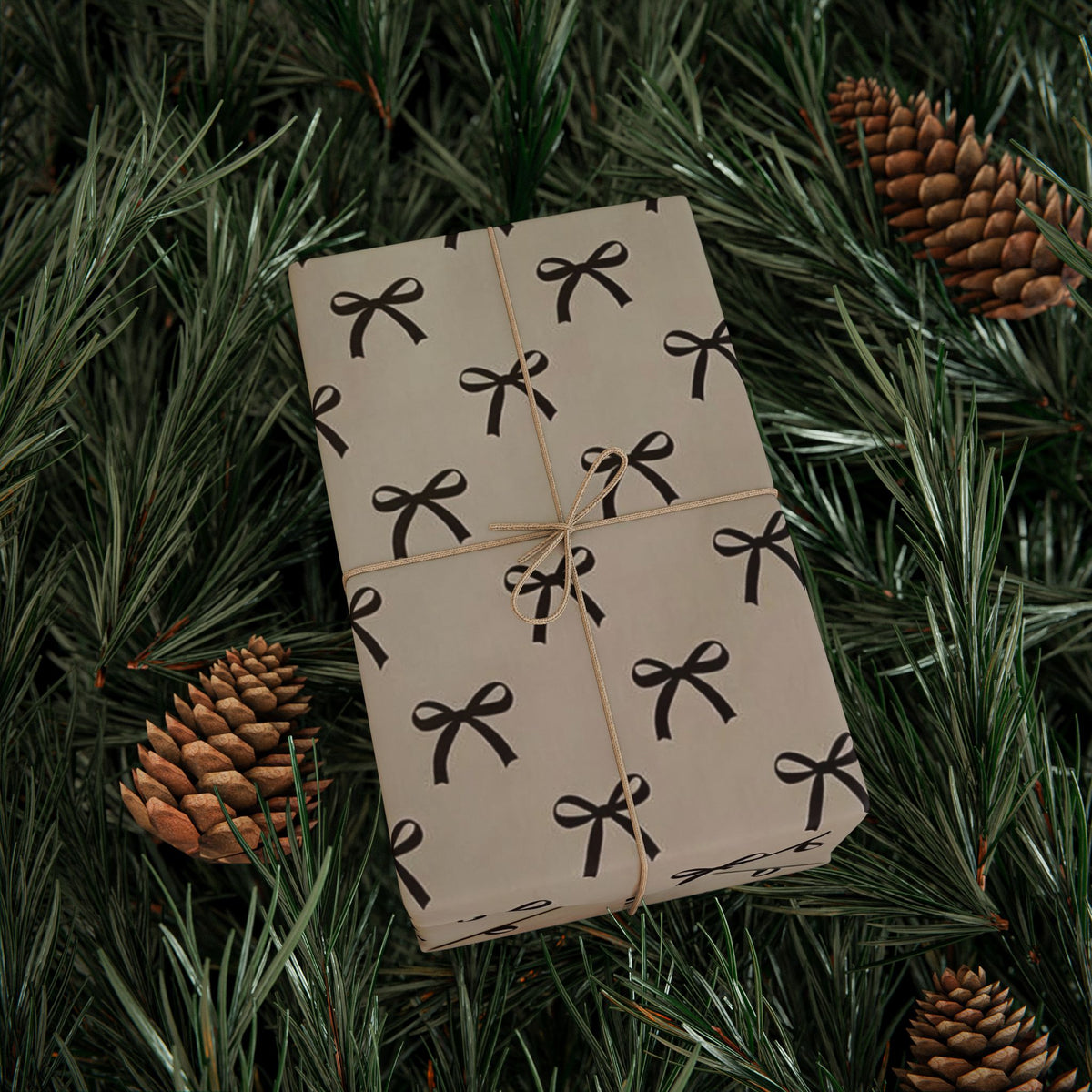 Coquette Bow Wrapping Paper Roll - Black Bow on Kraft - Aesthetic Gift Wrap