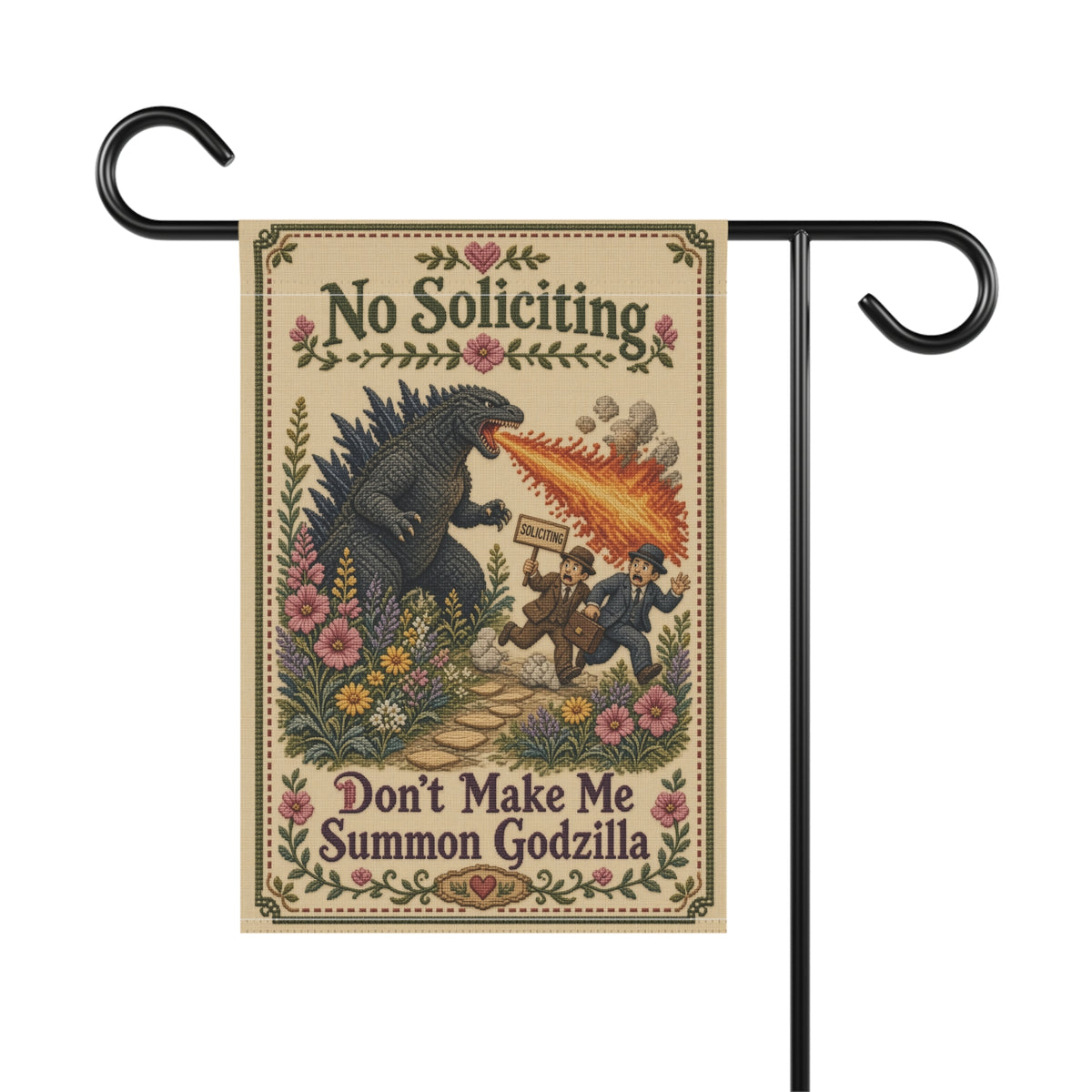 No Soliciting Funny Garden Flag - Don't Make Me Unleash The Giant Monster - Vintage Monster Garden Banner