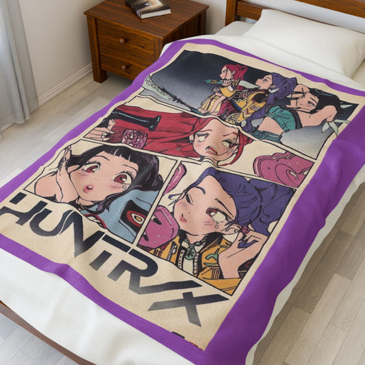 Kpop blanket, kpop art Velveteen Plush Blanket — Kawaii Comic Panel Throw