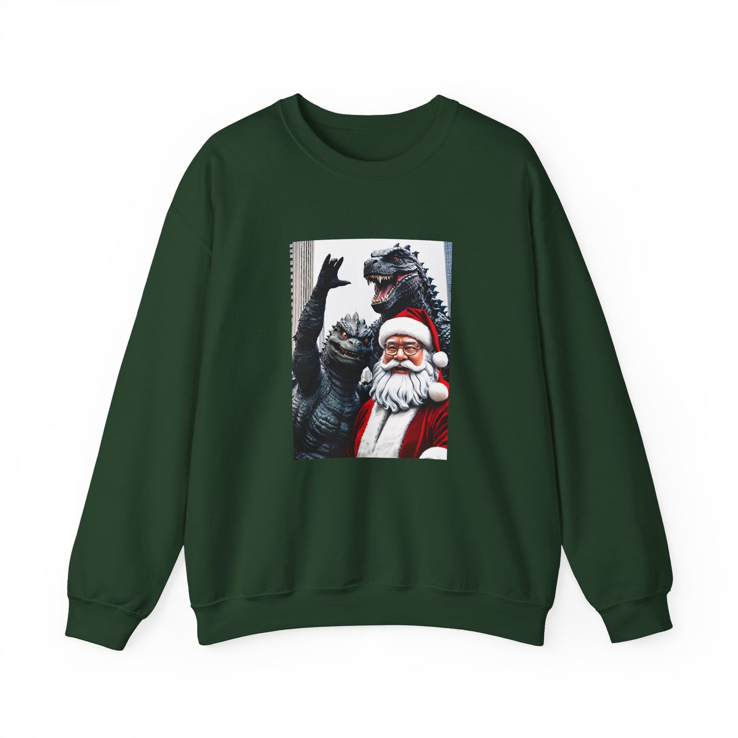 Santa with Godzilla Crewneck Sweatshirt