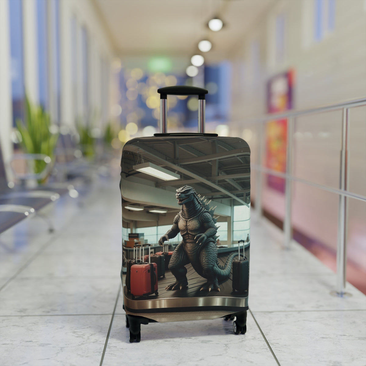 Funniest Monster Airport Luggage Cover - Fun Vintage Travel Suitcase Protector