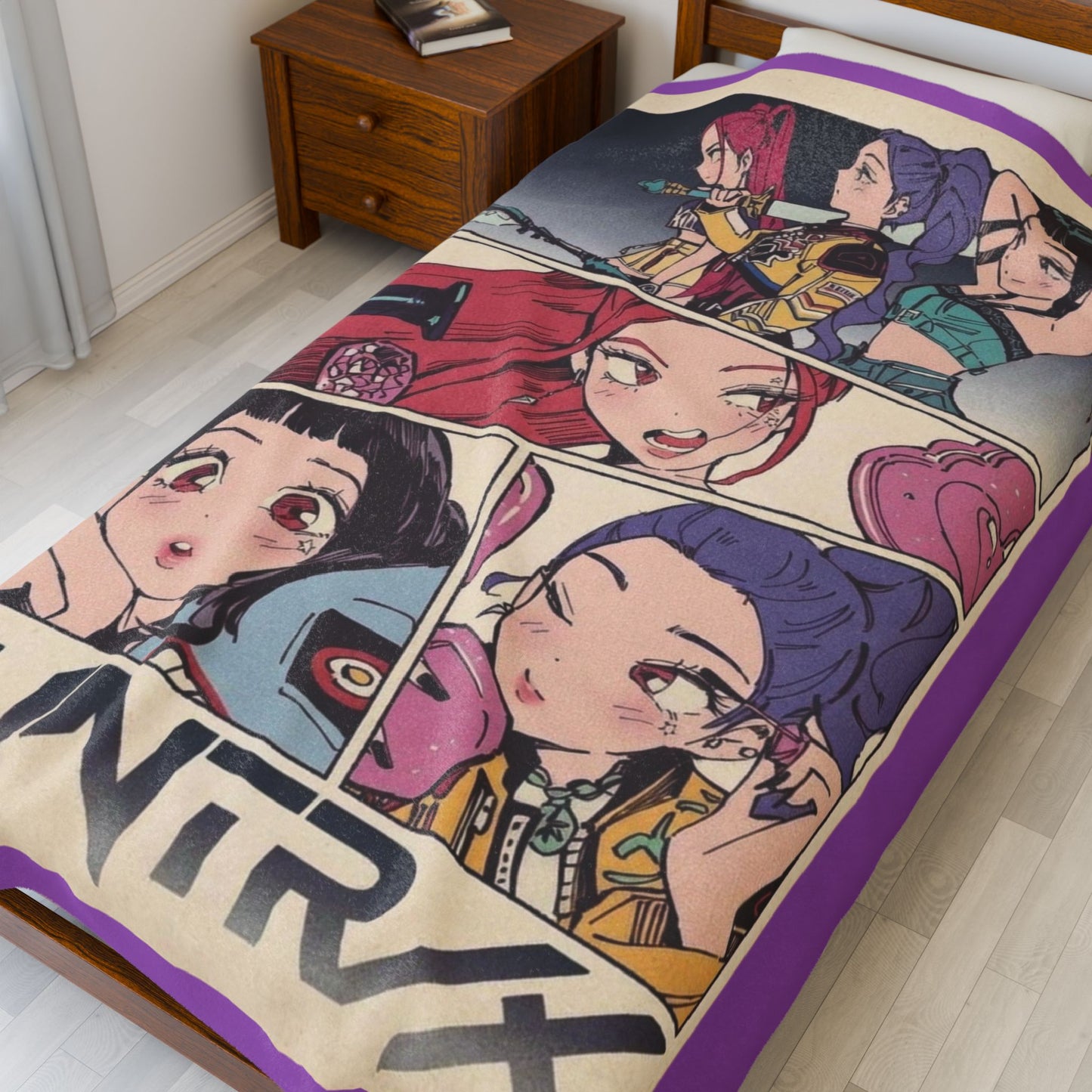 Kpop blanket, kpop art Velveteen Plush Blanket — Kawaii Comic Panel Throw