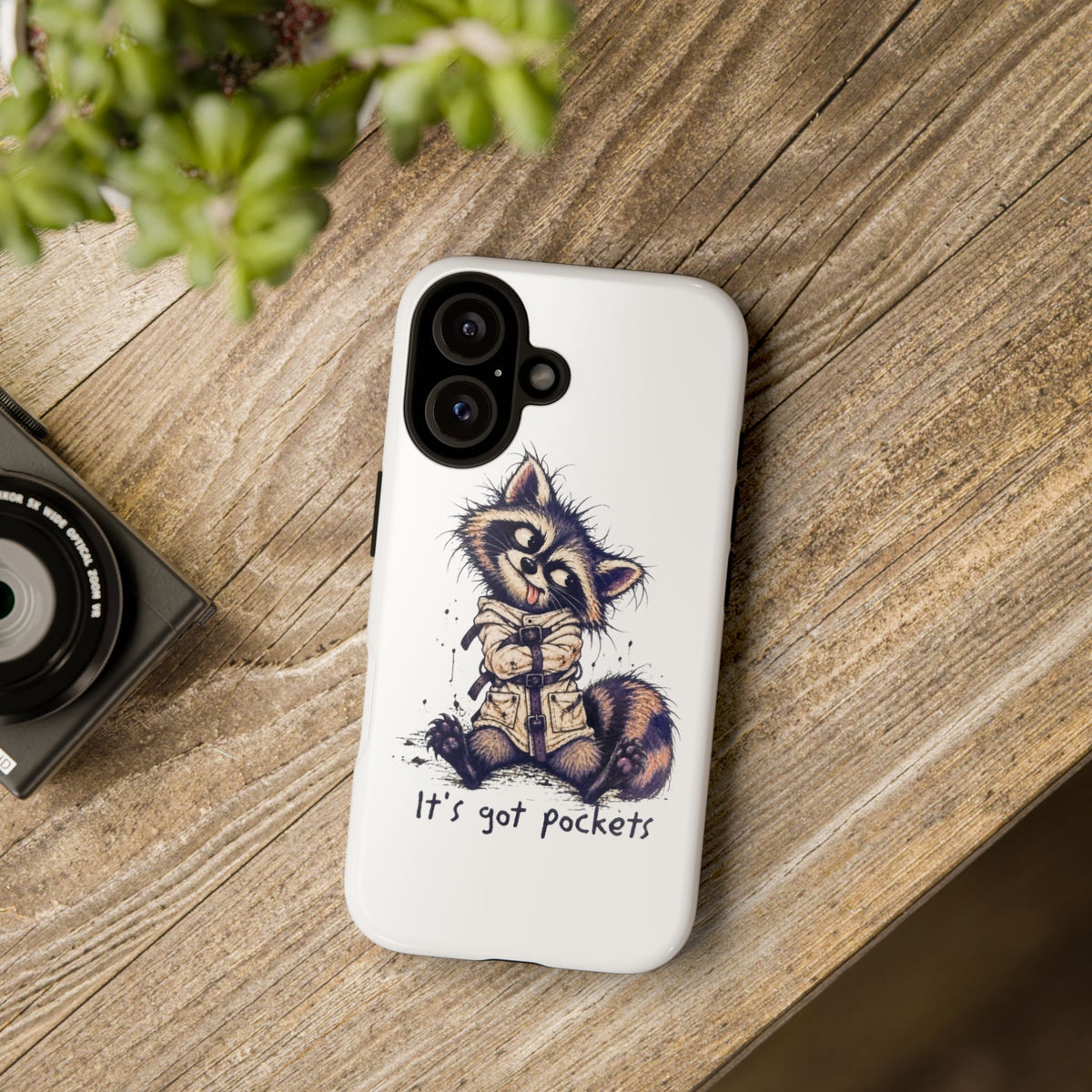 “It’s Got Pockets” Cute Raccoon Tough Phone Case
