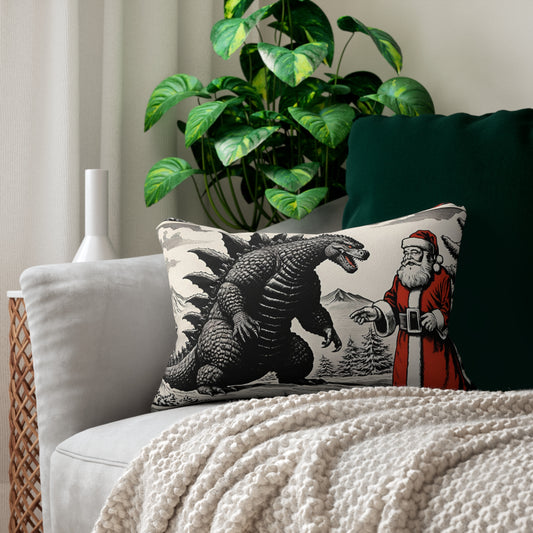 Godzilla Christmas Spun Polyester Lumbar Pillow, Godzilla Santa Decor, Vintage Holiday Decorations, Festive Pillow Cover, Holiday Home Decor