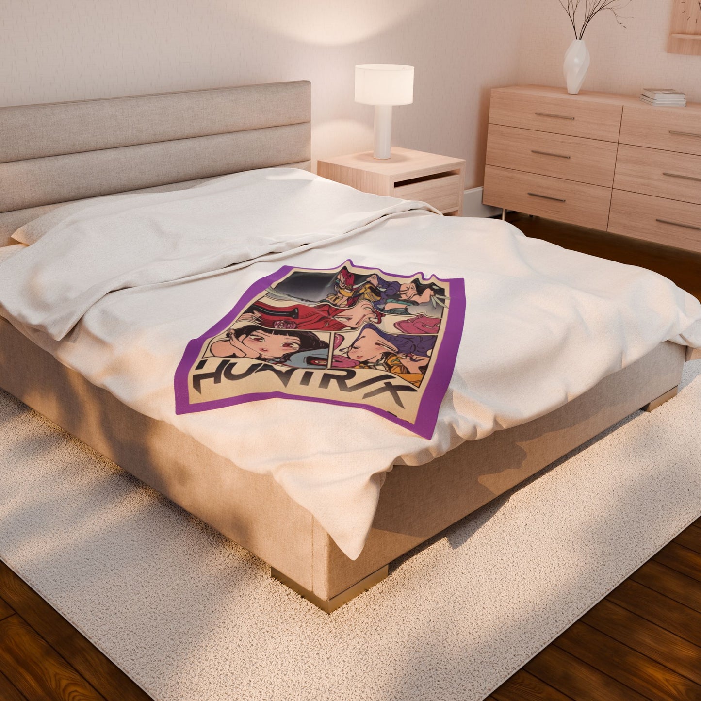 Kpop blanket, kpop art Velveteen Plush Blanket — Kawaii Comic Panel Throw