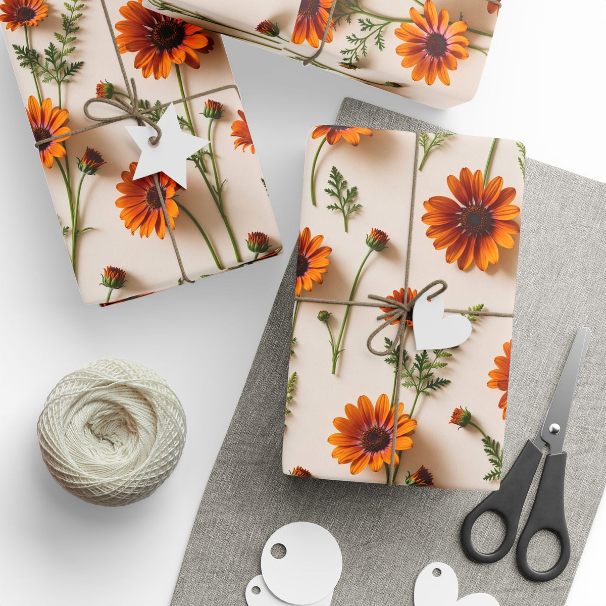 Boho Daisy Birthday wrapping paper | Cream with burnt orange daisies