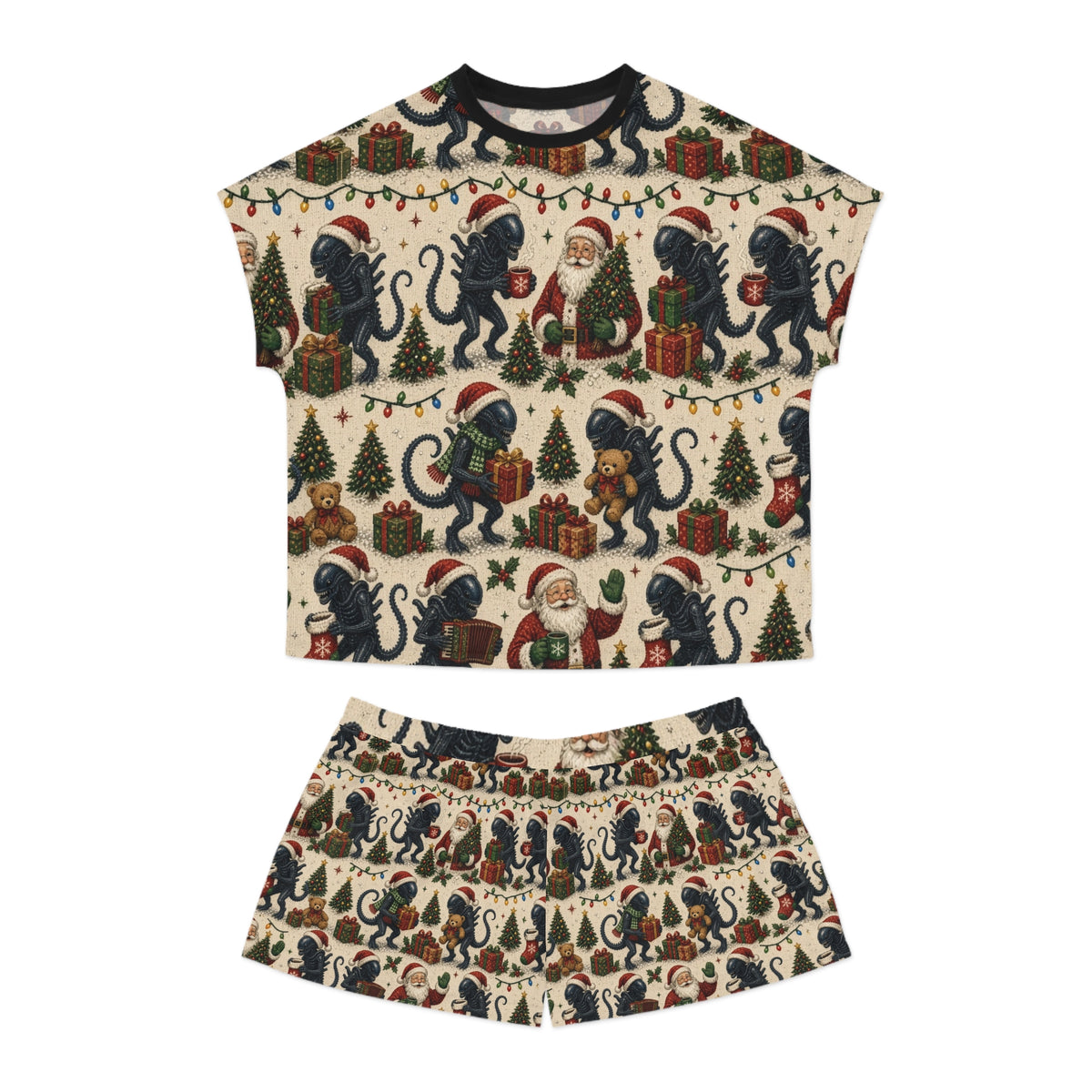 Women’s Christmas Santa and Aliens Short Pajama Set