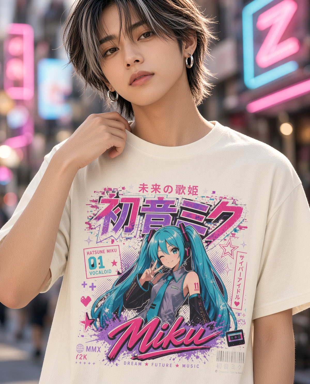 Y2K Anime Girl Graphic T-Shirt - Teal Hair Virtual Pop Star Tee