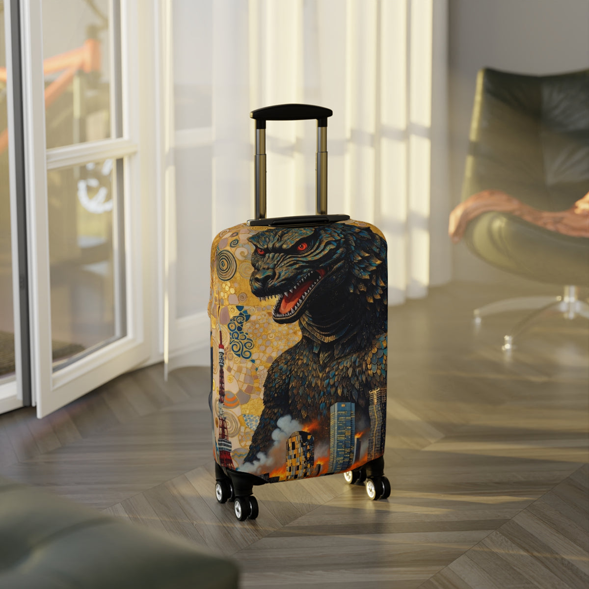 Art Nouveau Golden Monster Luggage Cover - Elastic Suitcase Protector for Travel
