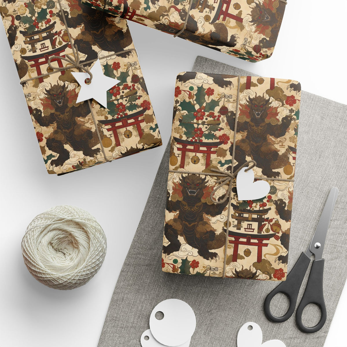 Vintage Japanese Kaiju Christmas Wrapping Paper - Retro Giant Monster Holiday Gift Wrap