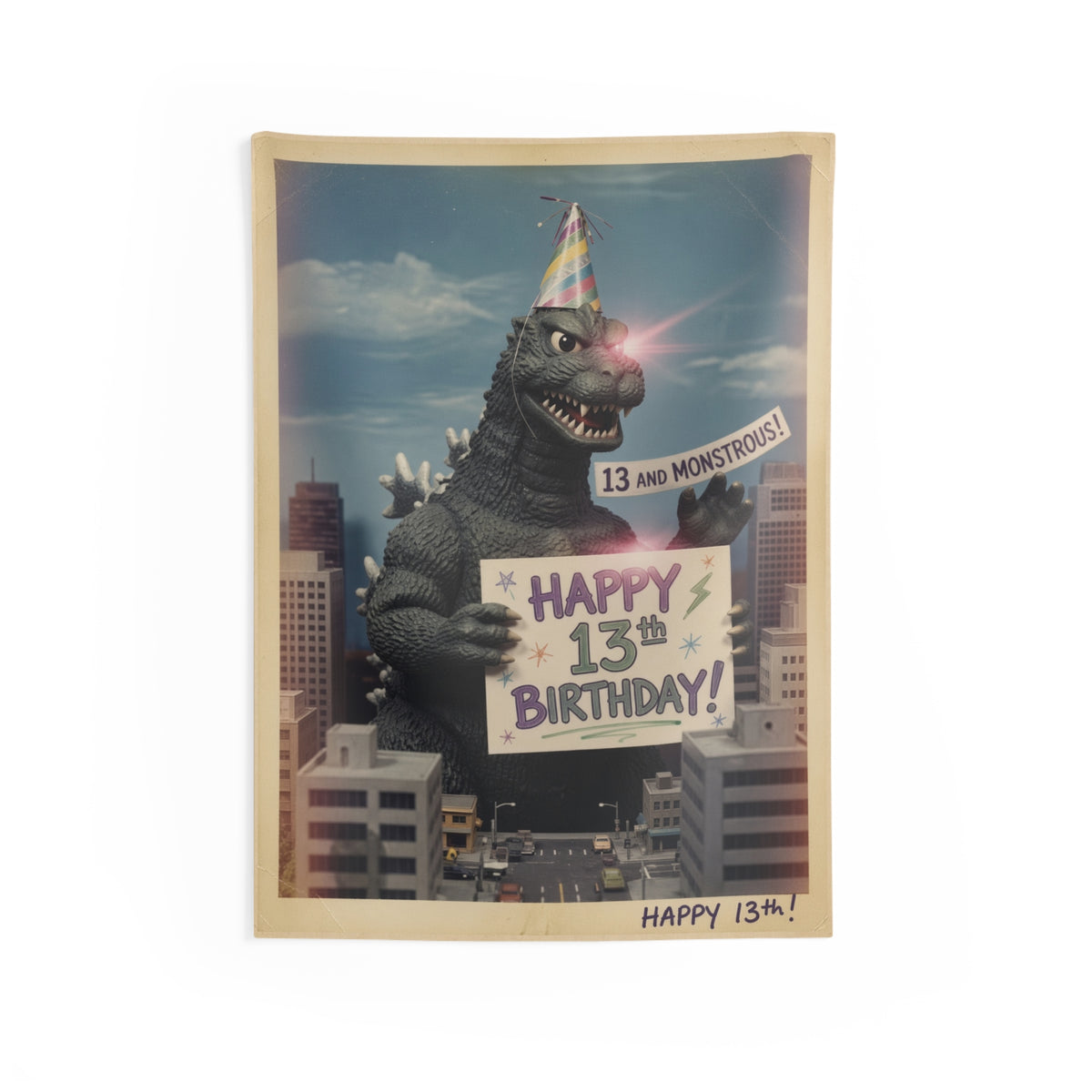 13th Birthday Decorations - Funny 13th Birthday Banner Wall Tapestry - Retro Monster Party Decor - 26"x36" Indoor Birthday Backdrop