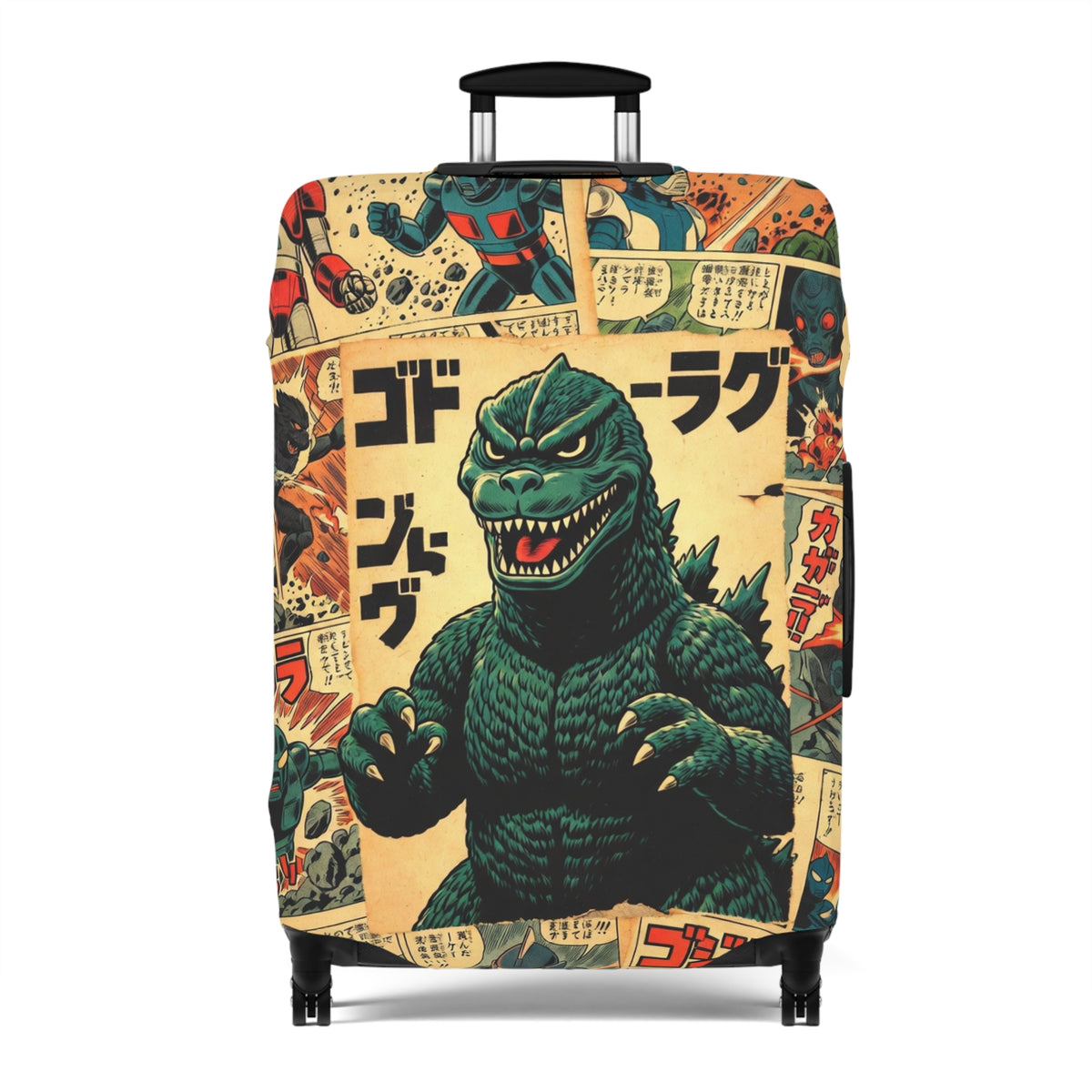 Vintage Monster Collage Luggage Cover - Retro Suitcase Protector