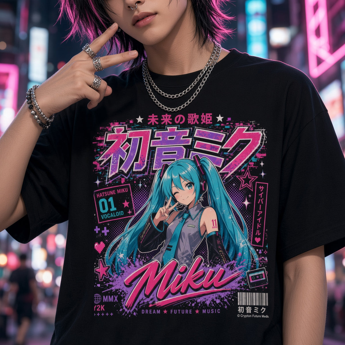 Y2K Anime Girl Graphic T-Shirt - Teal Hair Virtual Pop Star Tee
