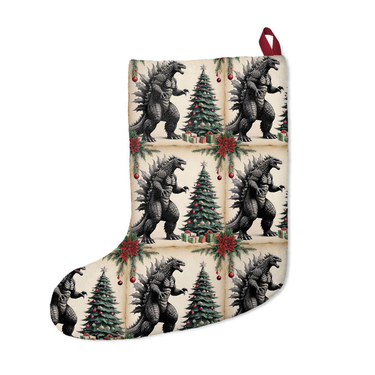 Vintage Giant Monster Christmas Stocking - Retro Kaiju Holiday Stocking for Teens, Dad Gift - Fun Christmas Decoration