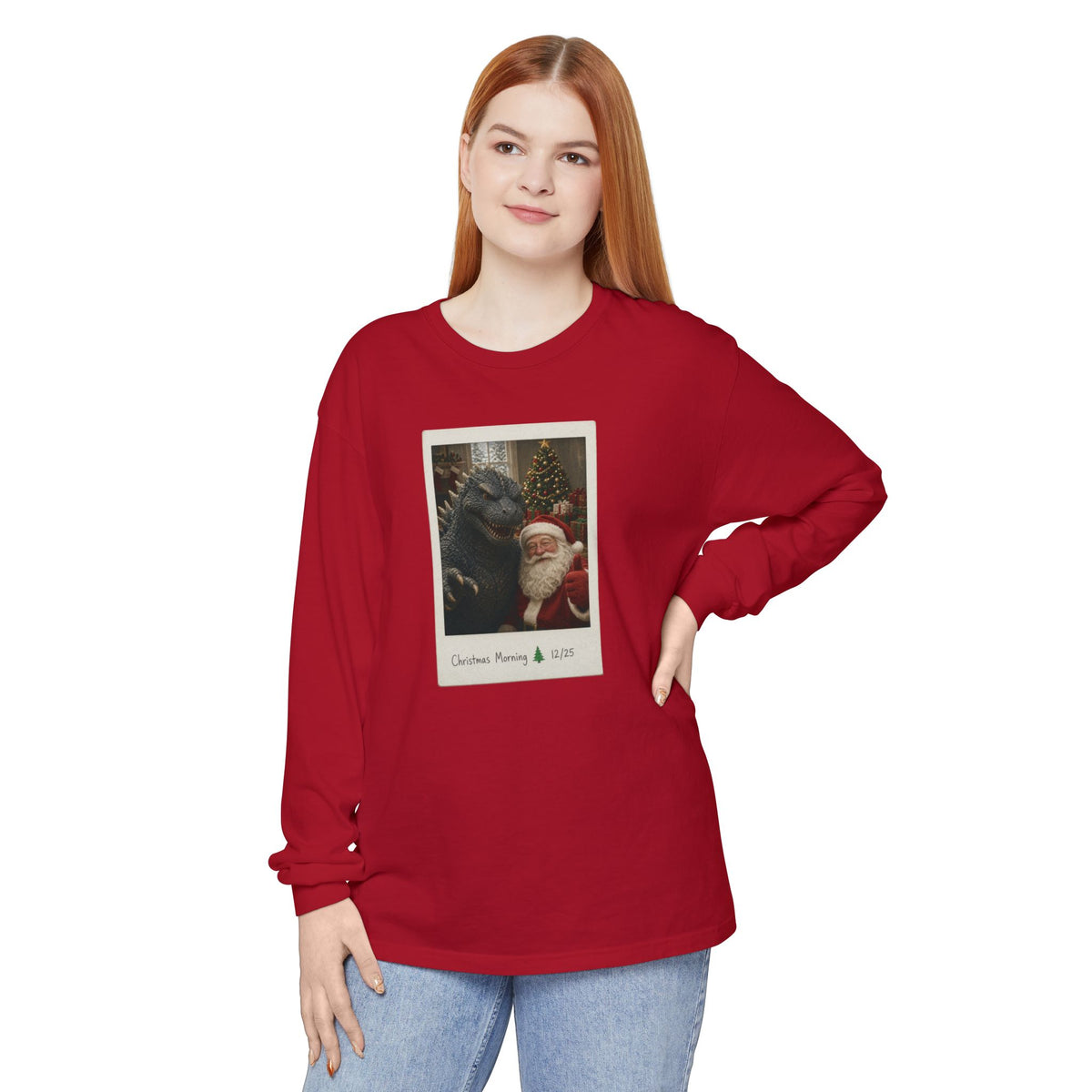 Christmas Morning Vintage Santa Long Sleeve T-Shirt – Cozy Garment-Dyed Woodland Christmas Tee
