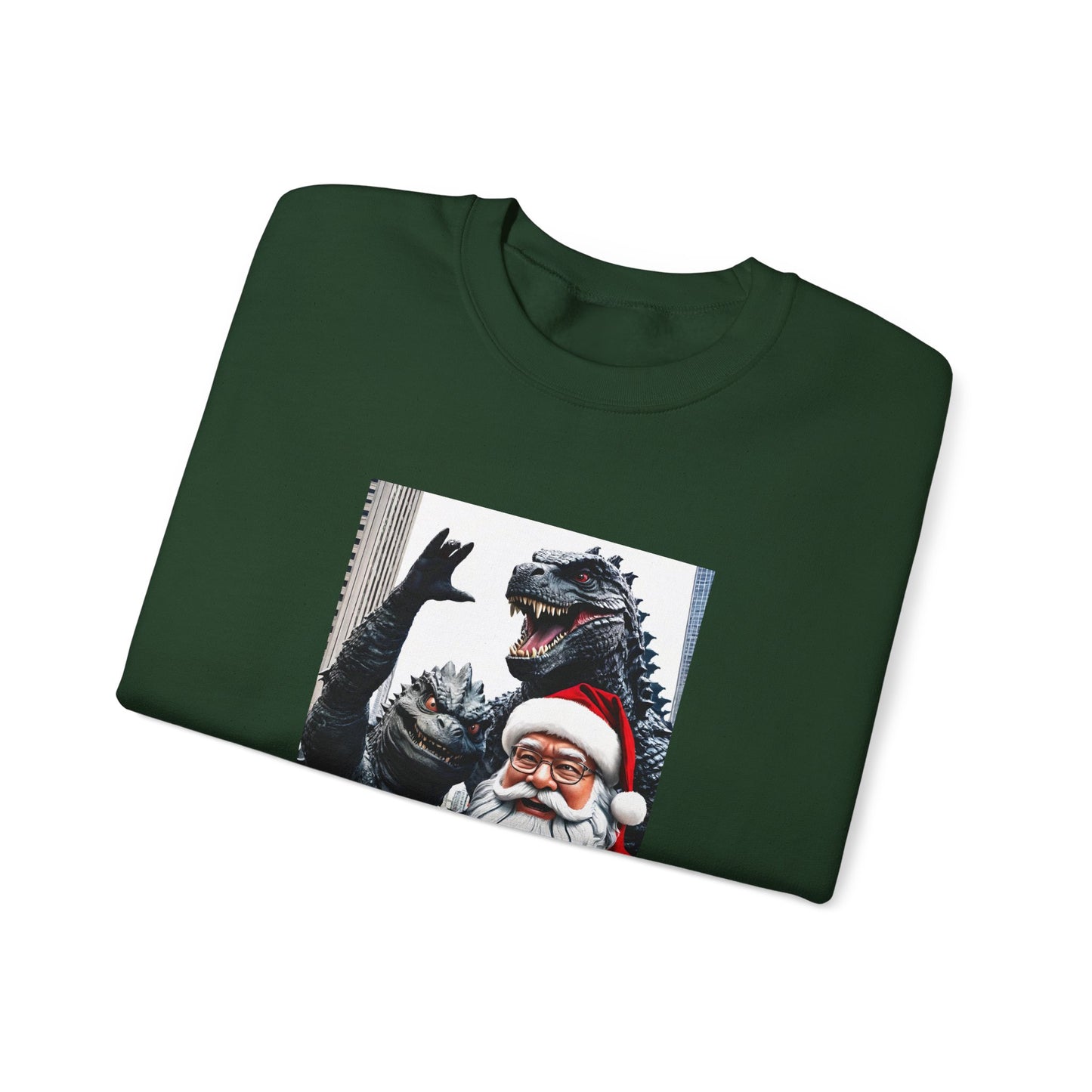 Santa with Godzilla Crewneck Sweatshirt