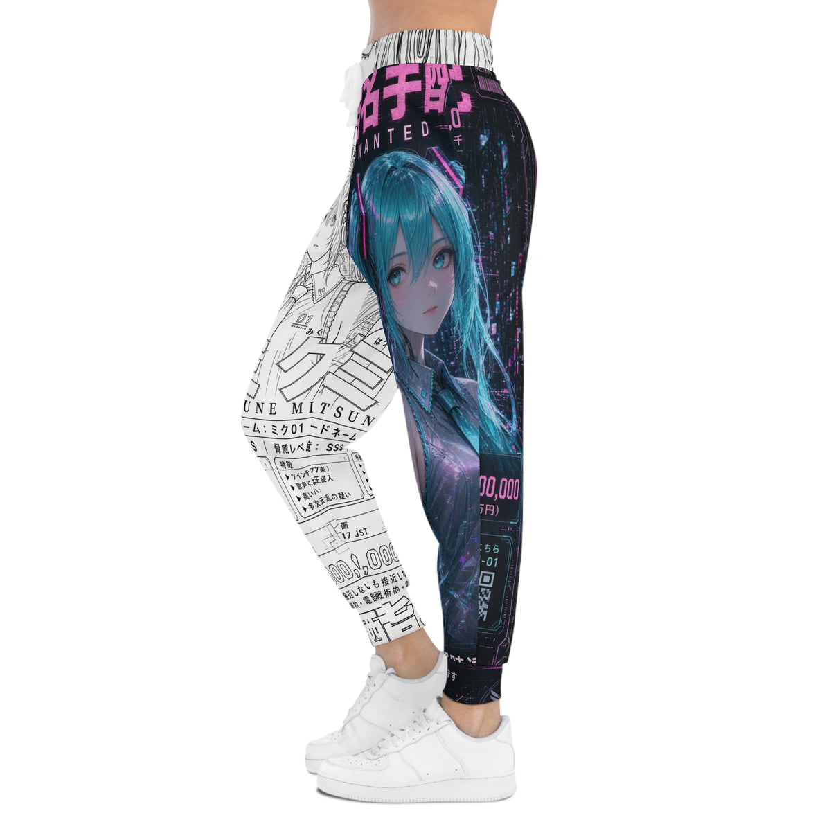 Teal Twin-Tail Anime Graphic Joggers – Cyber Idol Streetwear Sweatpants