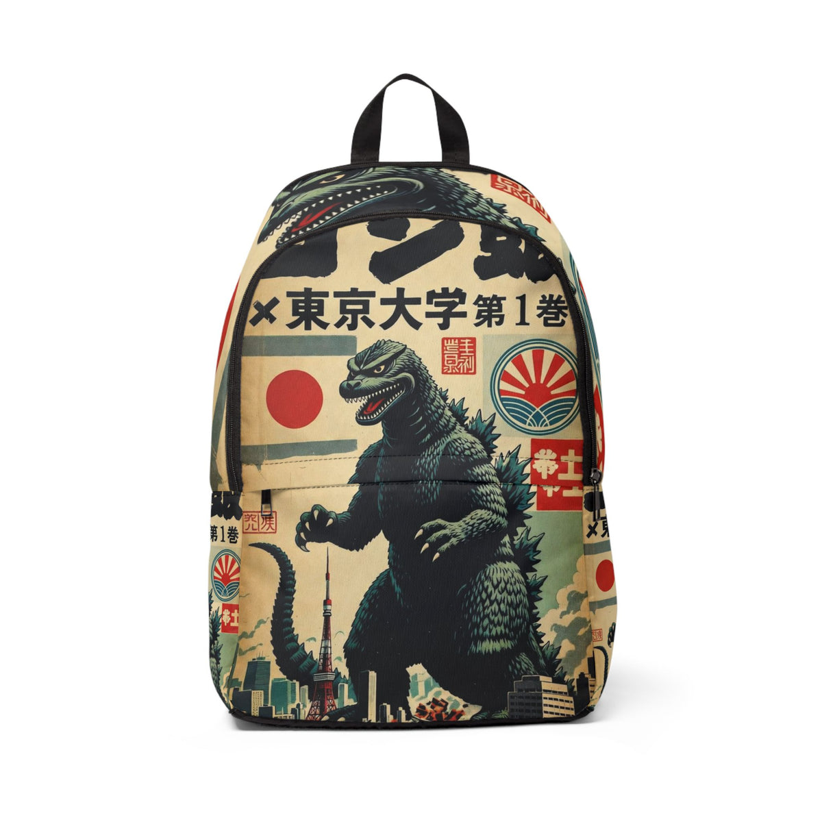 Godzilla Vintage Tokyo Poster Backpack — Retro Japanese Monster School Bag