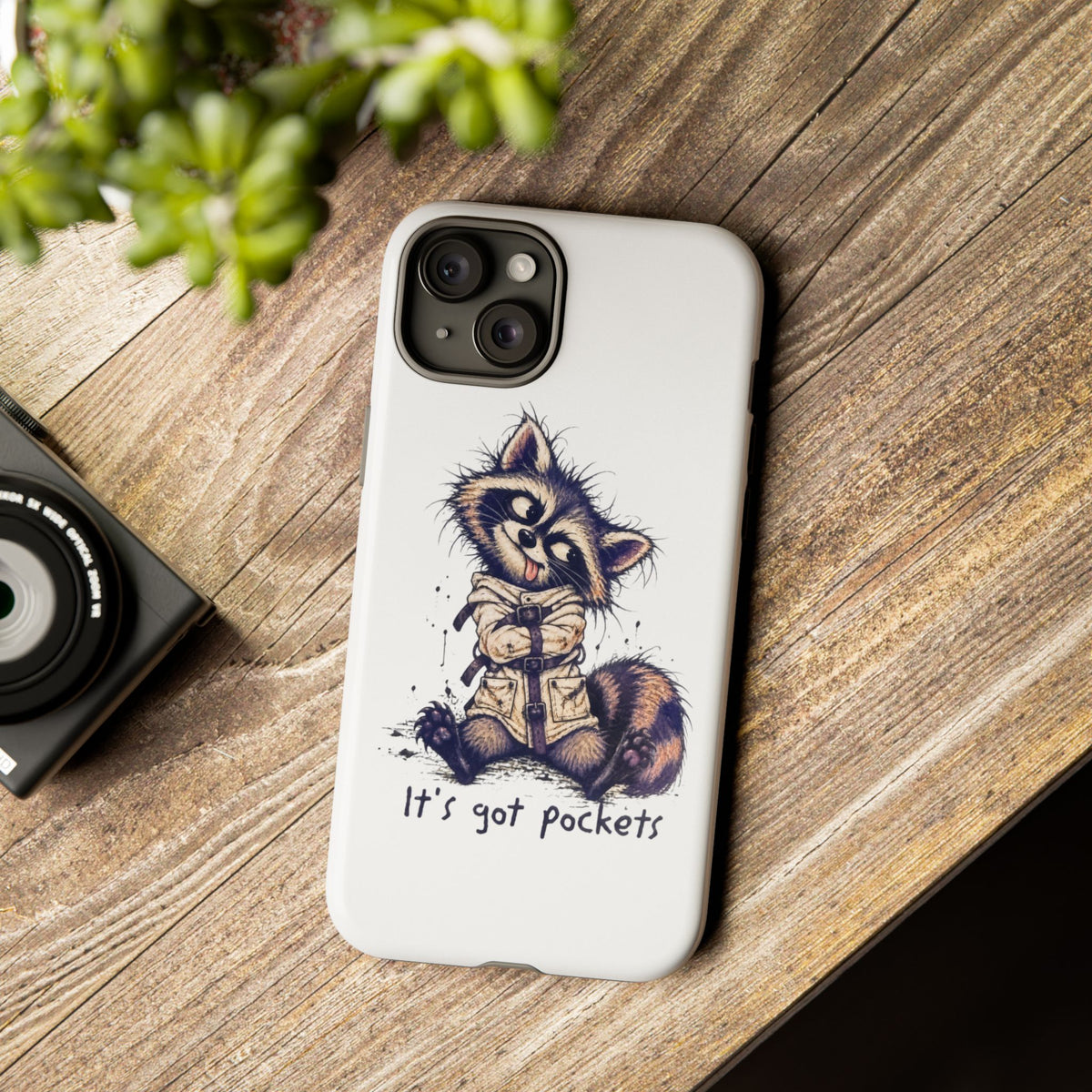 “It’s Got Pockets” Cute Raccoon Tough Phone Case