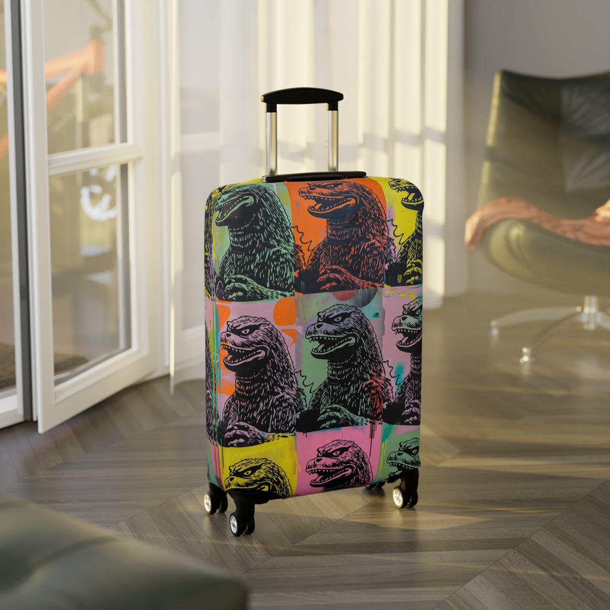 Pop Art Monster Luggage Cover - Fun Travel Gift for Suitcase Lovers