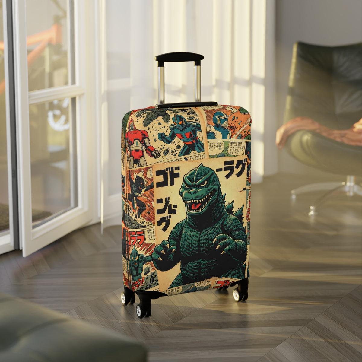 Vintage Monster Collage Luggage Cover - Retro Suitcase Protector