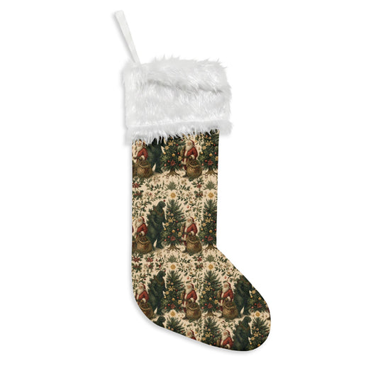 Cottagecore Kaiju Christmas Stocking - Vintage Giant Monster Holiday Stocking with Faux Fur Cuf
