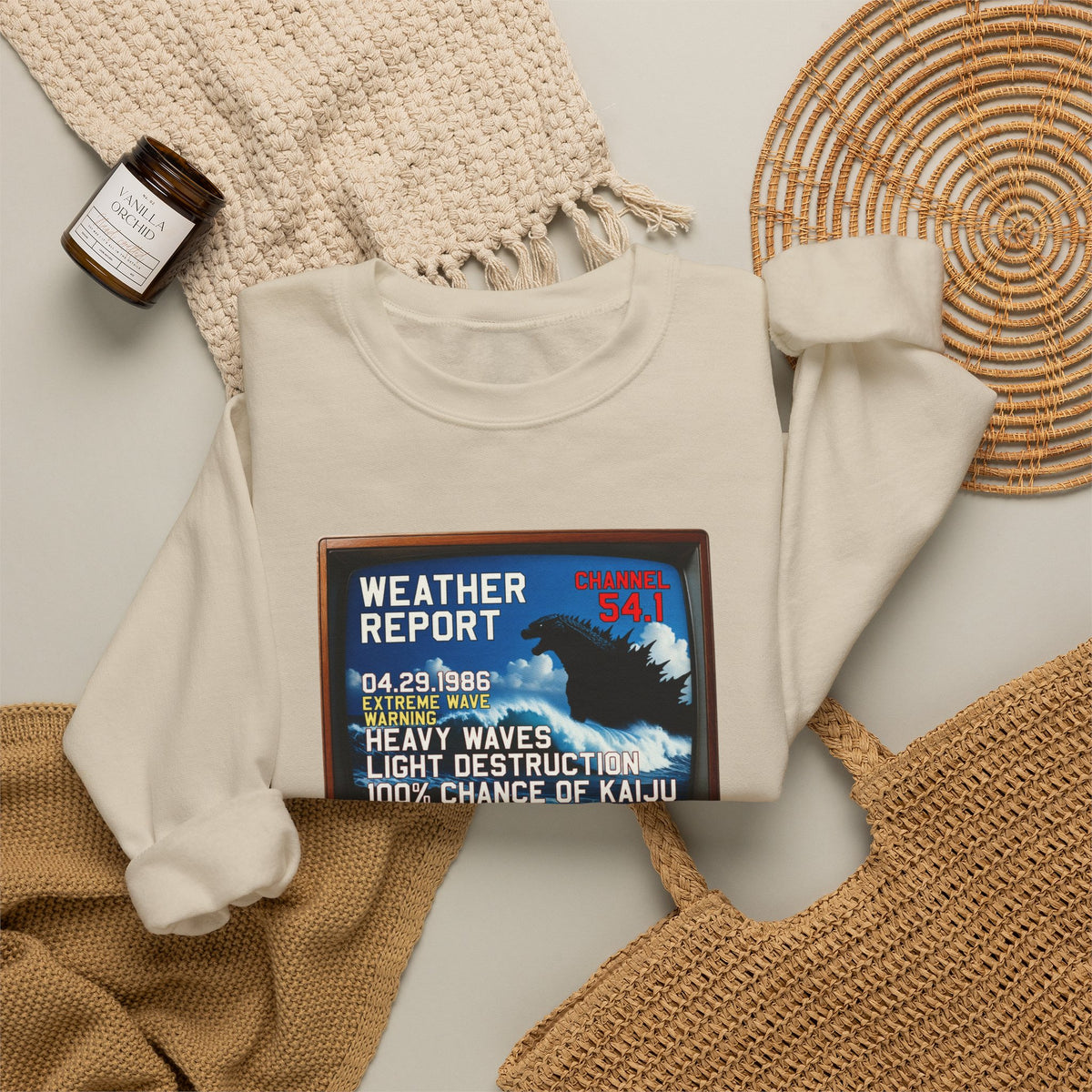 Kaiju Weather Report Sweatshirt | Retro Japanese Monster Graphic Crewneck