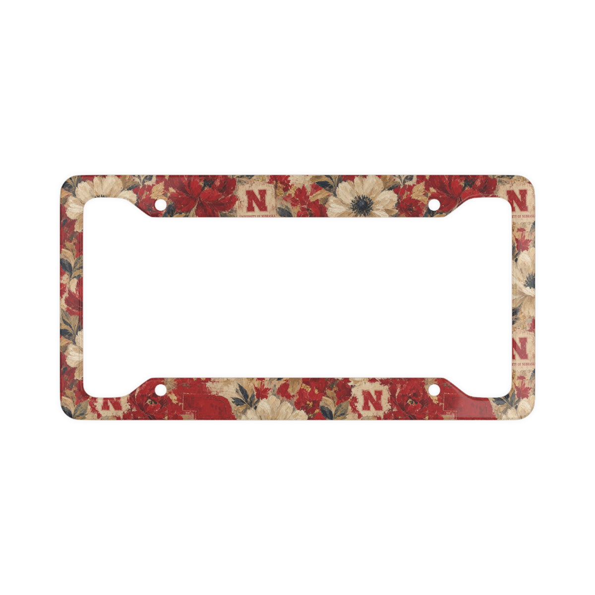 Nebraska vintage wildflower floral license plate frame on car - red and cream botanical design