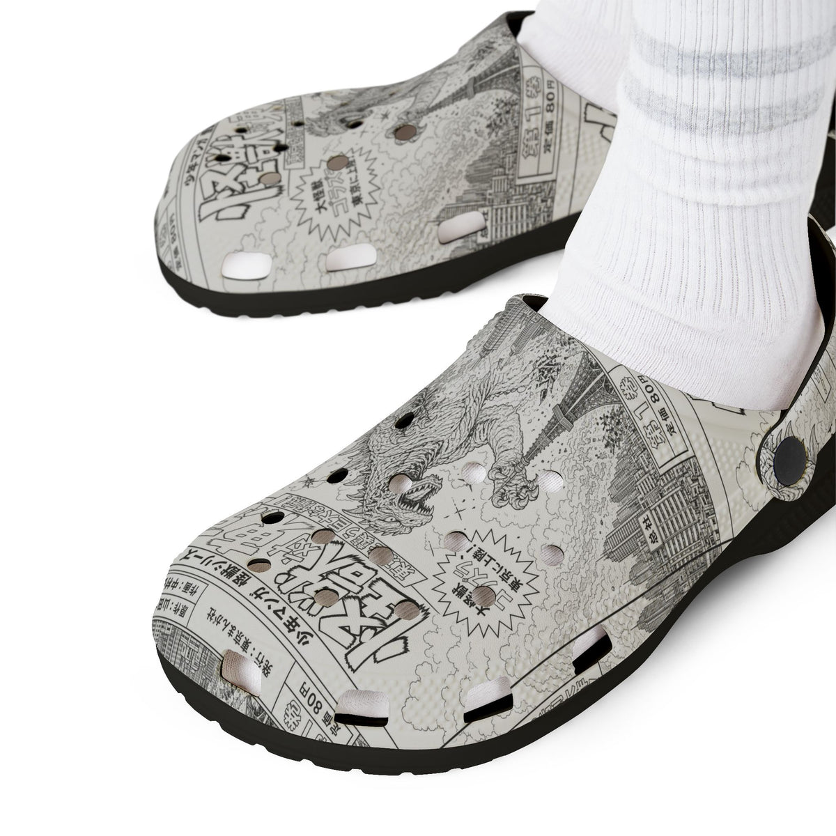 Vintage Japanese Kaiju Clogs | Comic Book Monster EVA Slip-On Shoes | Retro Anime Rubber Clogs
