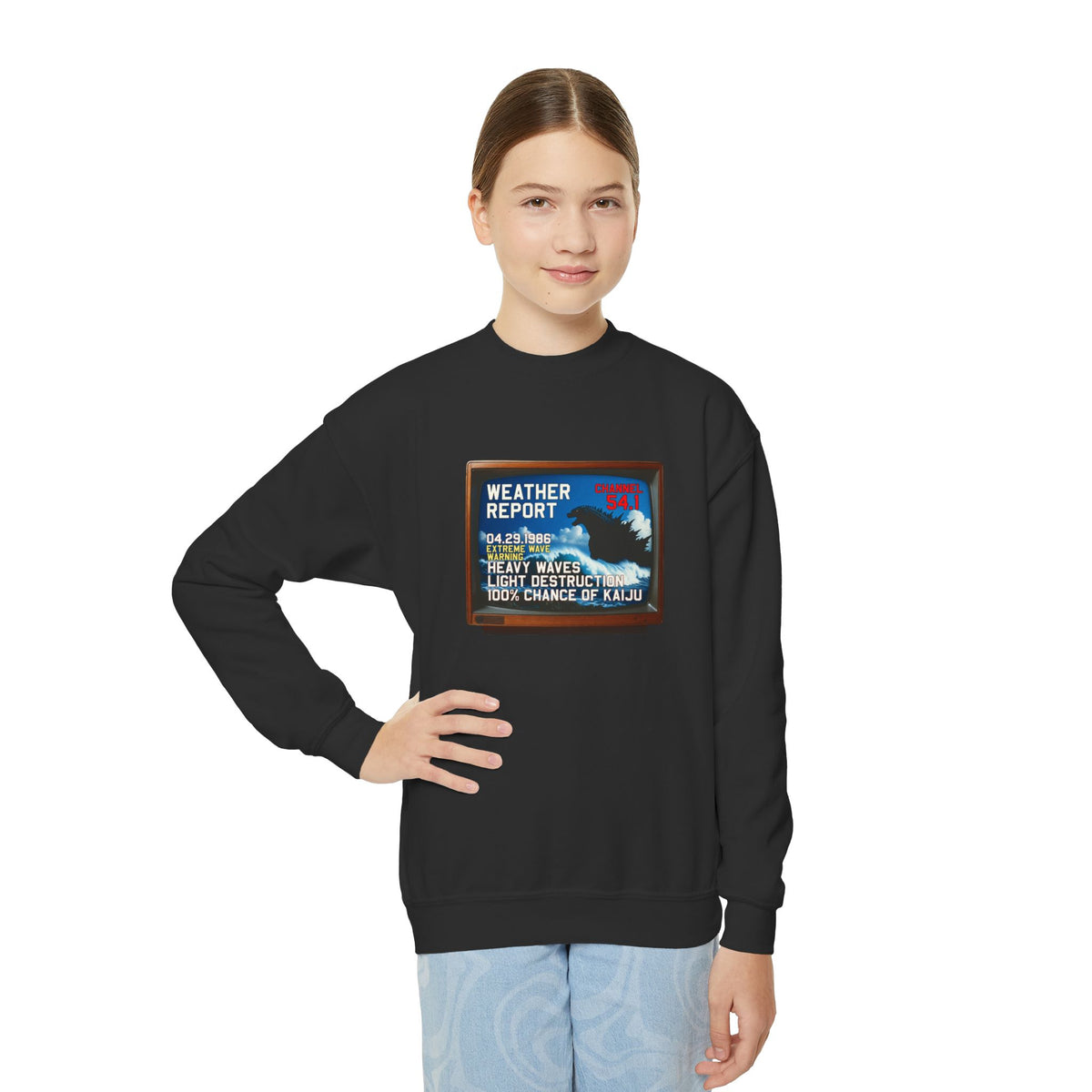 Youth Kaiju Weather Sweatshirt - 90% Chance of Fun