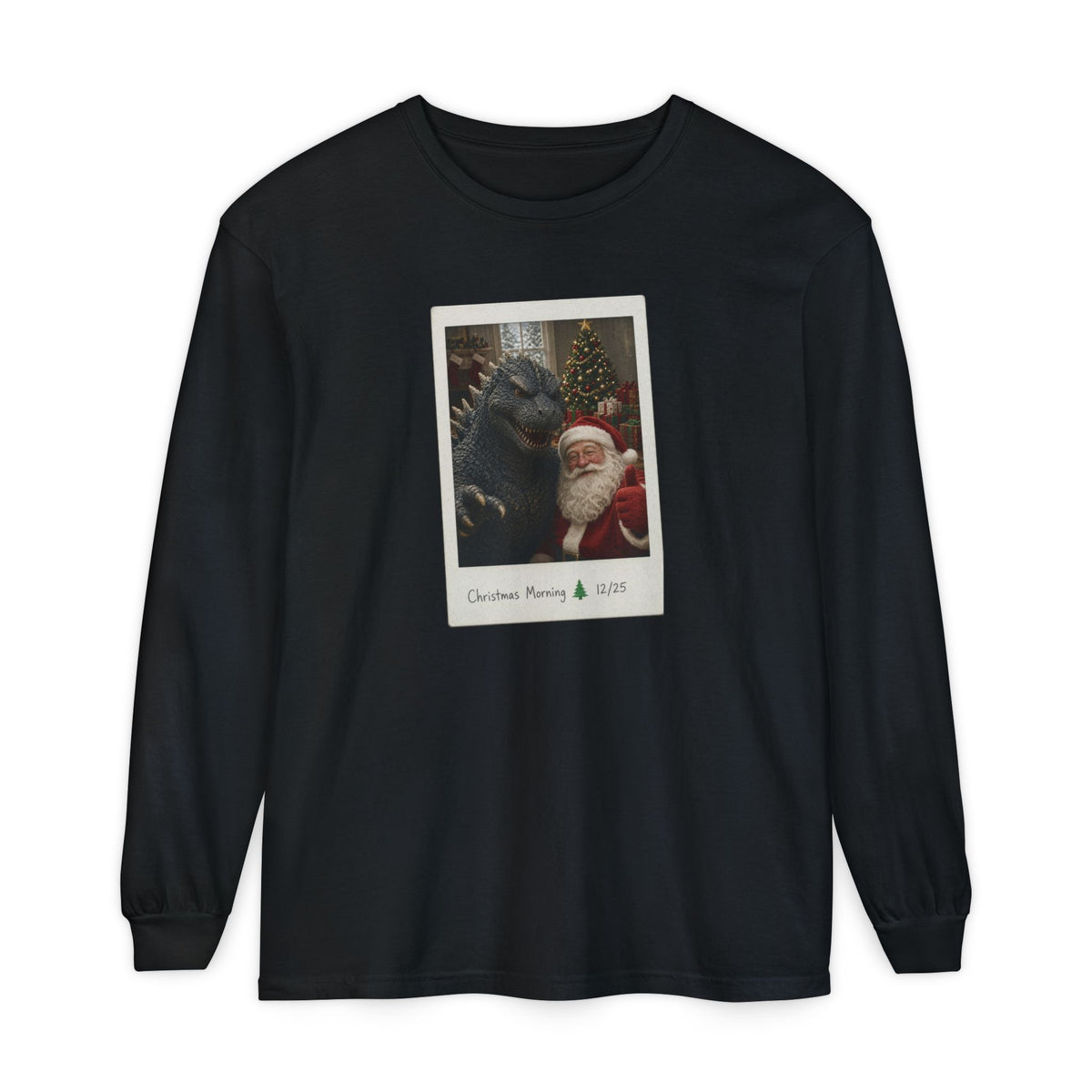 Christmas Morning Vintage Santa Long Sleeve T-Shirt – Cozy Garment-Dyed Woodland Christmas Tee